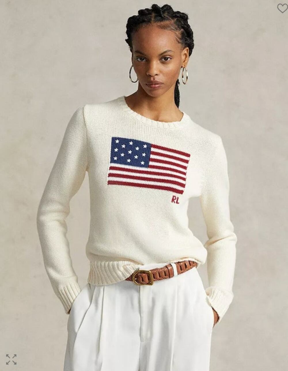POLO RALPH LAUREN Sz XXS Iconic Flag Sweater Pullover Cotton Cream Ivory